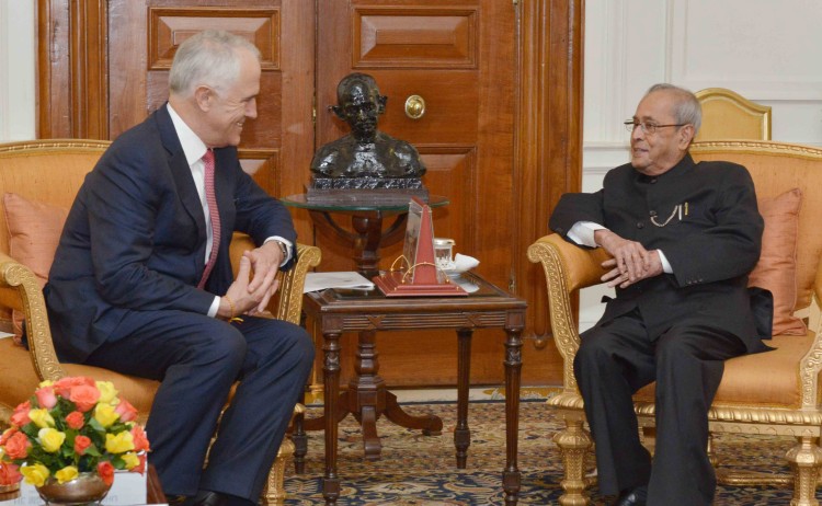 prime minister malcolm turnbull and pranab mukherjee