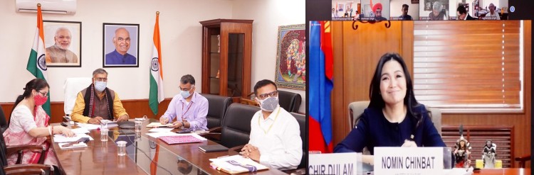 prahlad singh patel meeting the minister of culture, mongolia through video conferencing