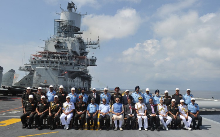 pm narendra modi in ins vikramaditya, commanders of the conference