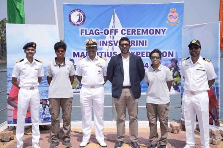 naval sailing ship leaves mauritius