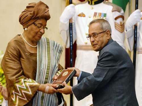 pranab mukherjee and ellen johnson sirleaf