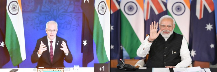 australian pm scott morrison and narendra modi at the 2nd india-australia virtual summit