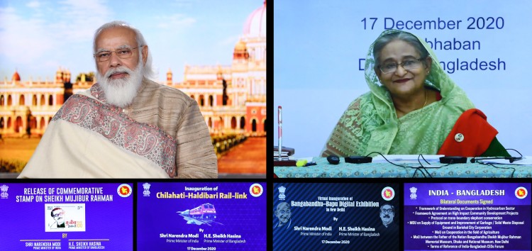 pm narendra modi and hasina inaugurate haldibari-chilhati rail link