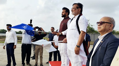aviation minister flagged off the first flight from namo airport daman