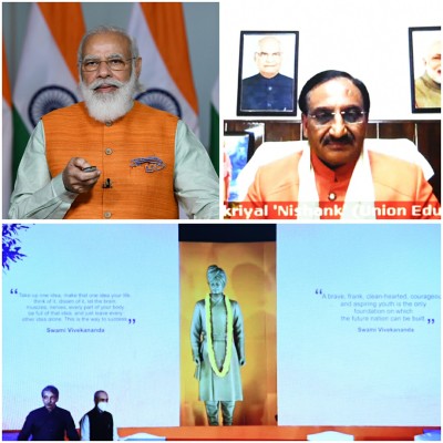 narendra modi unveiling a statue of swami vivekananda at jawaharlal nehru university campus