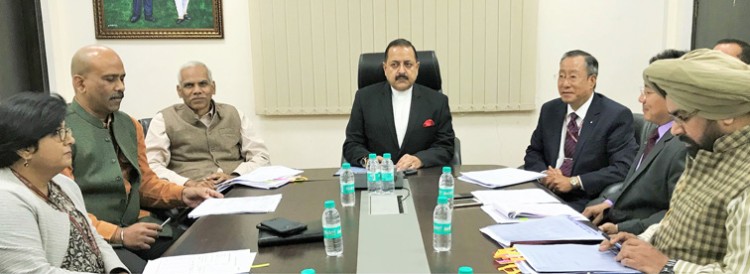 dr. jitendra singh chairing a meeting to assess the budget utilization in northeast