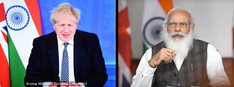 pm narendra modi and boris johnson at the india-uk virtual summit