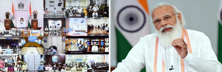 pm narendra modi addressing a programme to mark a year of the national education policy
