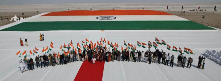 a mesmerizing view of the khadi tricolor in the rann of kutch