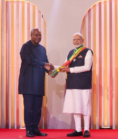 narendra modi honoured with ghana's national honour