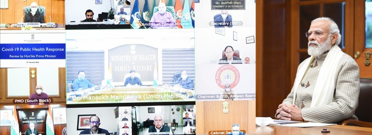 narendra modi chairing the review meeting on covid 19 situation, through video conferencing