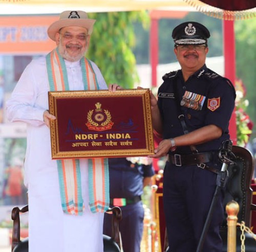 home minister presents 'president's colour award' to ndrf