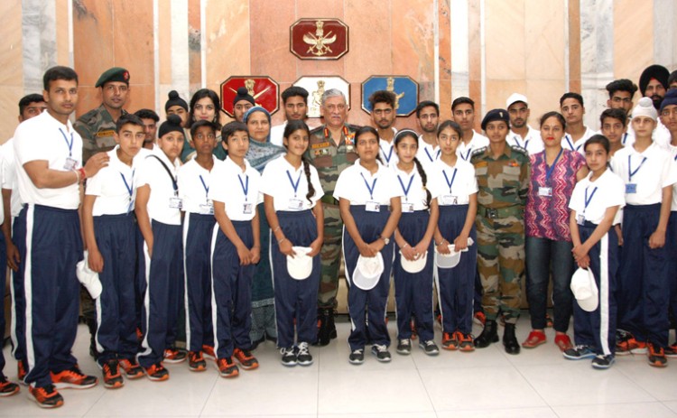 general bipin rawat with the students and teachers from jammu & kashmir