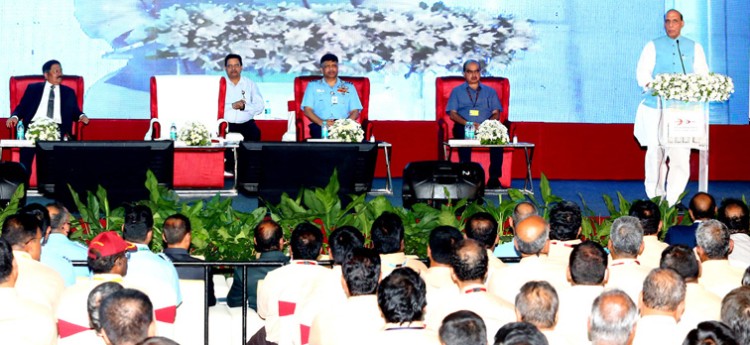 rajnath singh addressing at the bhanur unit of bdl in telangana