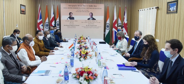meeting between education minister ramesh pokhriyal and uk foreign minister