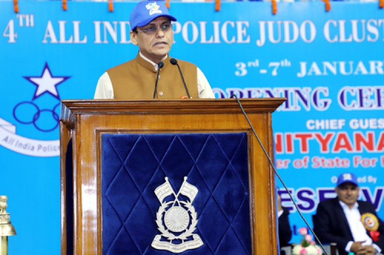 nityanand rai addressing the ceremony of the all india police judo cluster championship