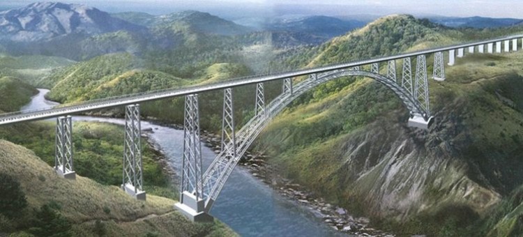 historic indian railway bridge on chenab river in kashmir