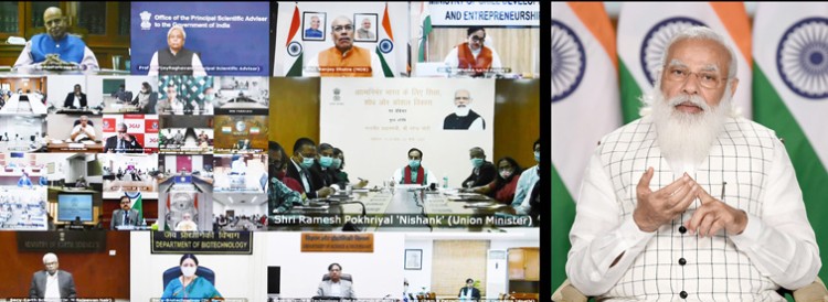 narendra modi addressing a webinar on budget provisions regarding the education sector