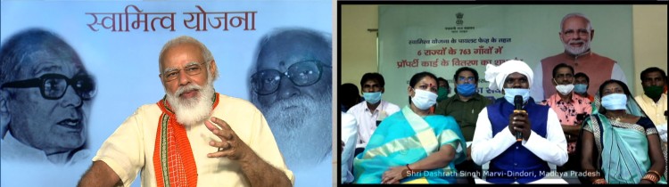 narendra modi launches the physical distribution of property cards under the svamitva scheme