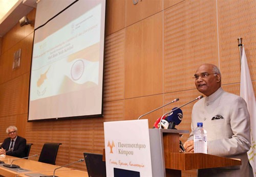 ram nath kovind delivering a lecture at the university of cyprus