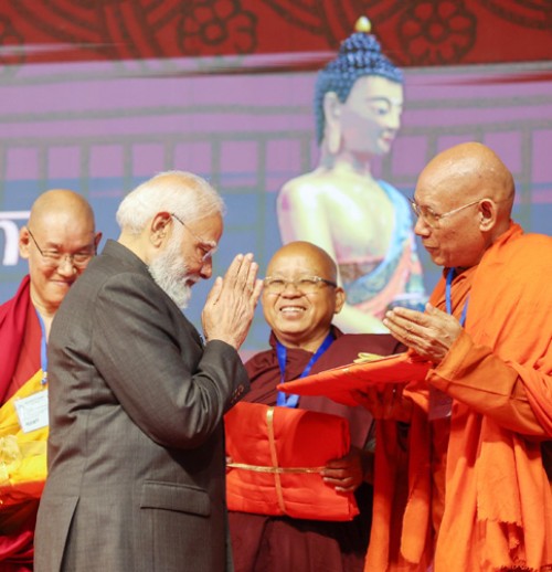 the prime minister greeted the buddhist monks