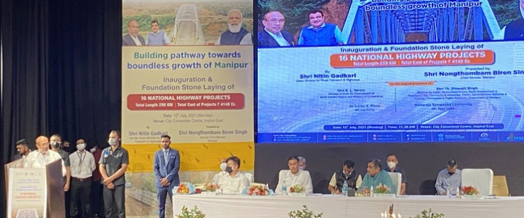 nitin gadkari inaugurates and lays foundation stone for 16 national highway projects in manipur
