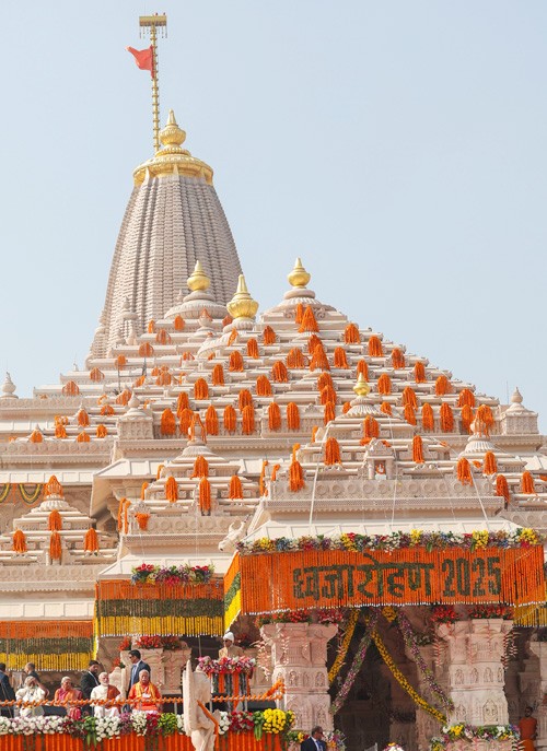 dharma flag hoisted on the top of shri ram temple