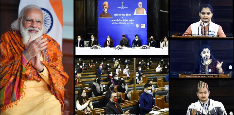 narendra modi addressing at the valedictory function of the national youth parliament festival