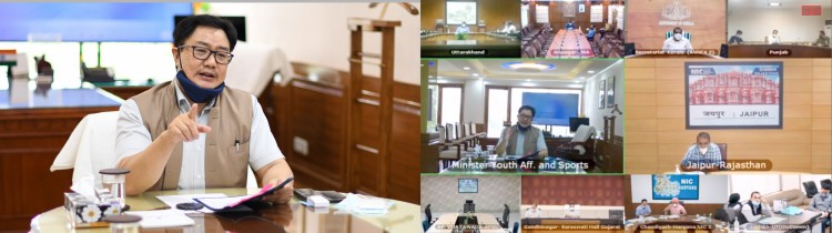 kiren rijiju holding a meeting with the sports and youth affairs ministers