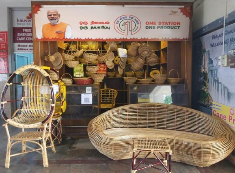 handcrafted artifacts are on display at tenkasi railway station