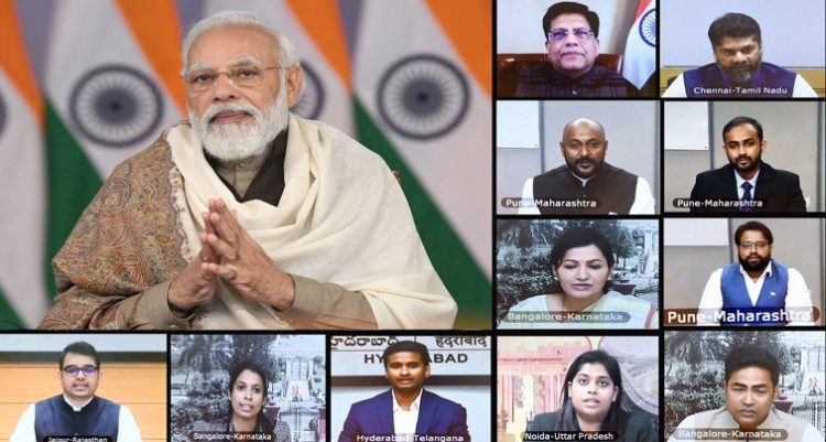 pm interacting with the startups through video conferencing