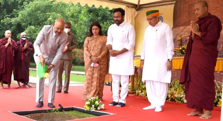 president kovind plants a sapling from the holy bodhi tree in the rashtrapati bhavan