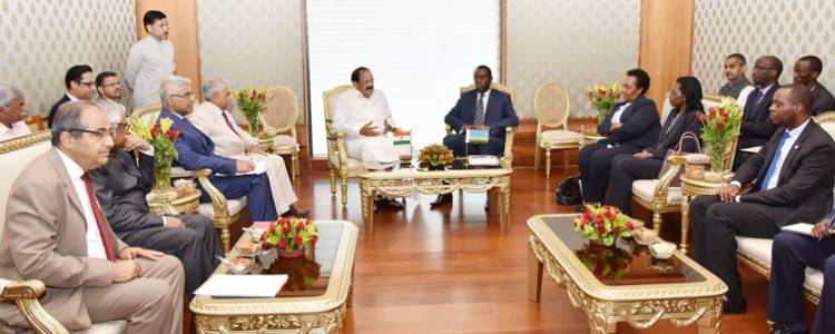 venkaiah naidu interacting with the parliamentary delegation from the senate of republic of rwanda