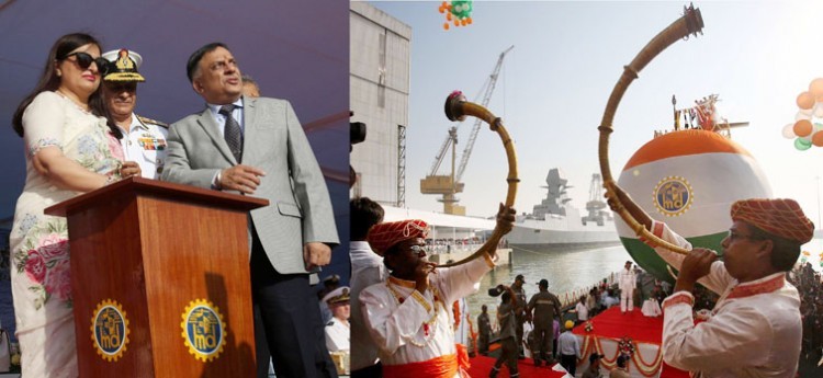 launching of scorpene submarine 'karanj' in mazgaon