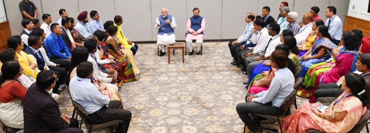 narendra modi interacting with the awardees of the national teachers' awards