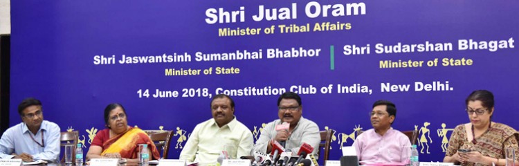 jual oram addressing a conference on the achievements of the ministry of tribal affairs