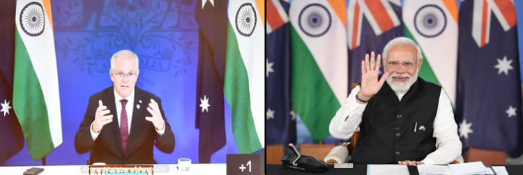 australian pm scott morrison and narendra modi at the 2nd india-australia virtual summit