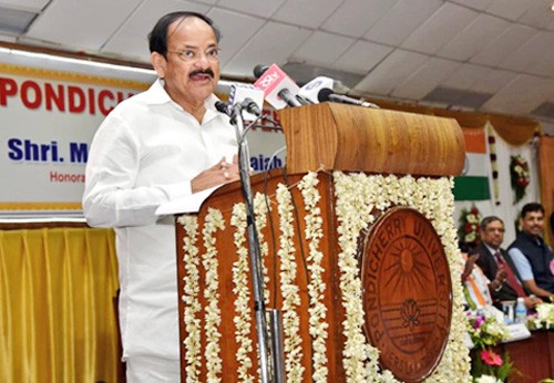 addressing students and teachers at the university of pondicherry, vice president