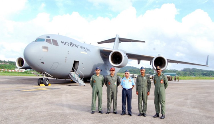 iaf's latest acquisition c-17 globemaster-iii made its maiden flight to the andaman & nicobar islands.