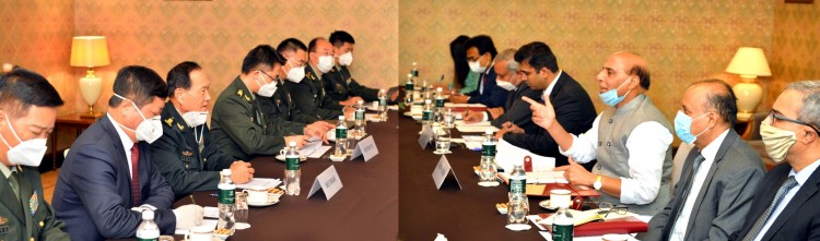 defense minister rajnath singh in a meeting with his chinese counterpart general wei fenghe