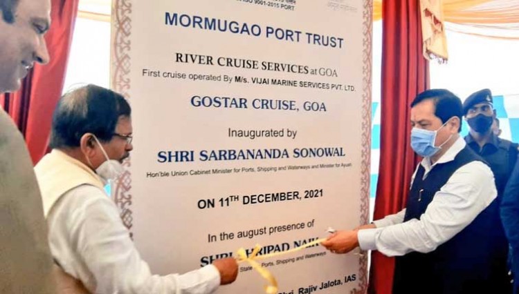 sarbananda sonowal inaugurated river cruise services at mormugao port