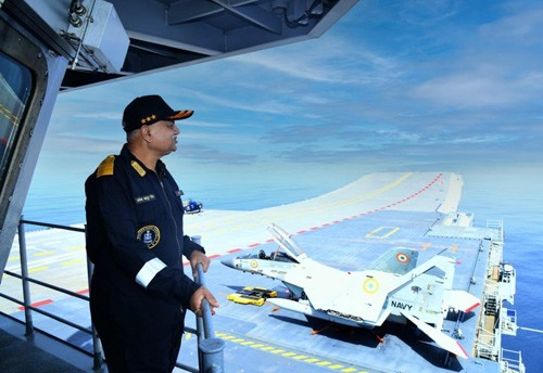 admiral ajendra bahadur singh on board the ship of the western fleet at sea