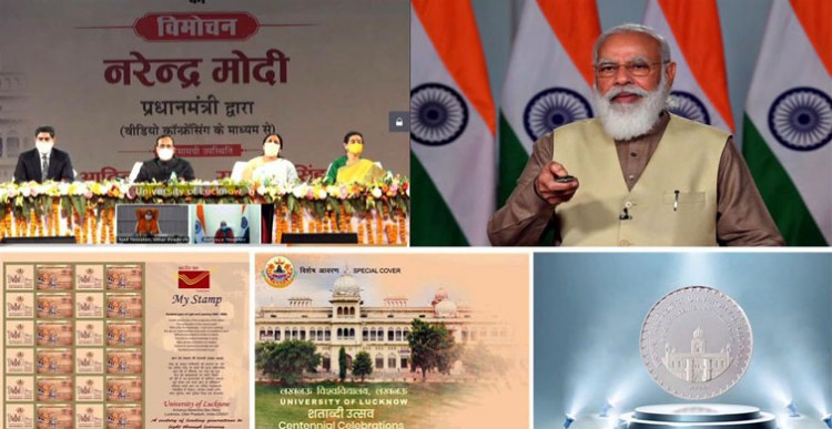 pm narendra modi at the celebration of university of lucknow through video conferencing in new delhi.