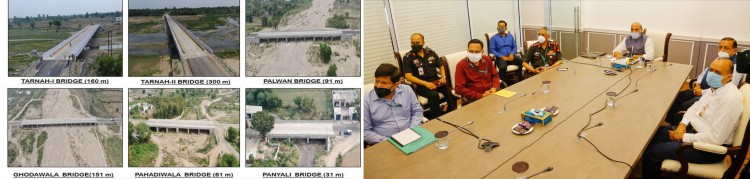 rajnath singh e-inaugurating strategic six bridges in jammu & kashmir