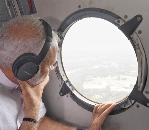 pm narendra modi while conducting an air survey of flood affected areas in kerala