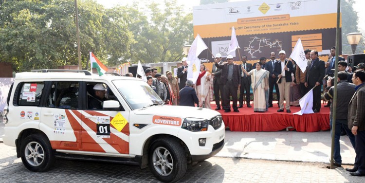flagging off the motor rally at the inauguration of the 30th national road safety week
