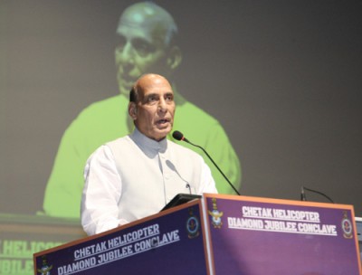 rajnath singh speaking at the diamond jubilee conference of chetak helicopters