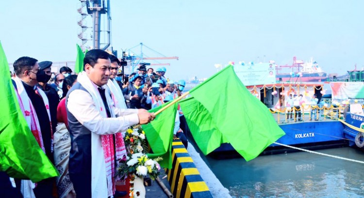 flag-off steel cargo laden barge from haldia dock of port_kolkata to pandu guwahati