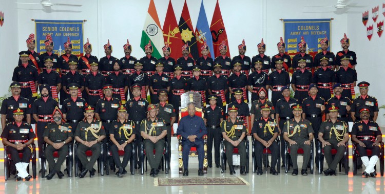 ram nath kovind presenting the colours to corps of army air defence