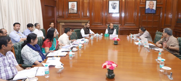 rajnath singh reviewing the progress of department of j&k affairs at a high-level meeting